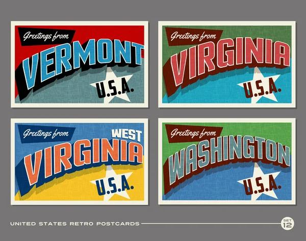 Estados Unidos tipografia vintage desenhos cartão postal —  Vetores de Stock