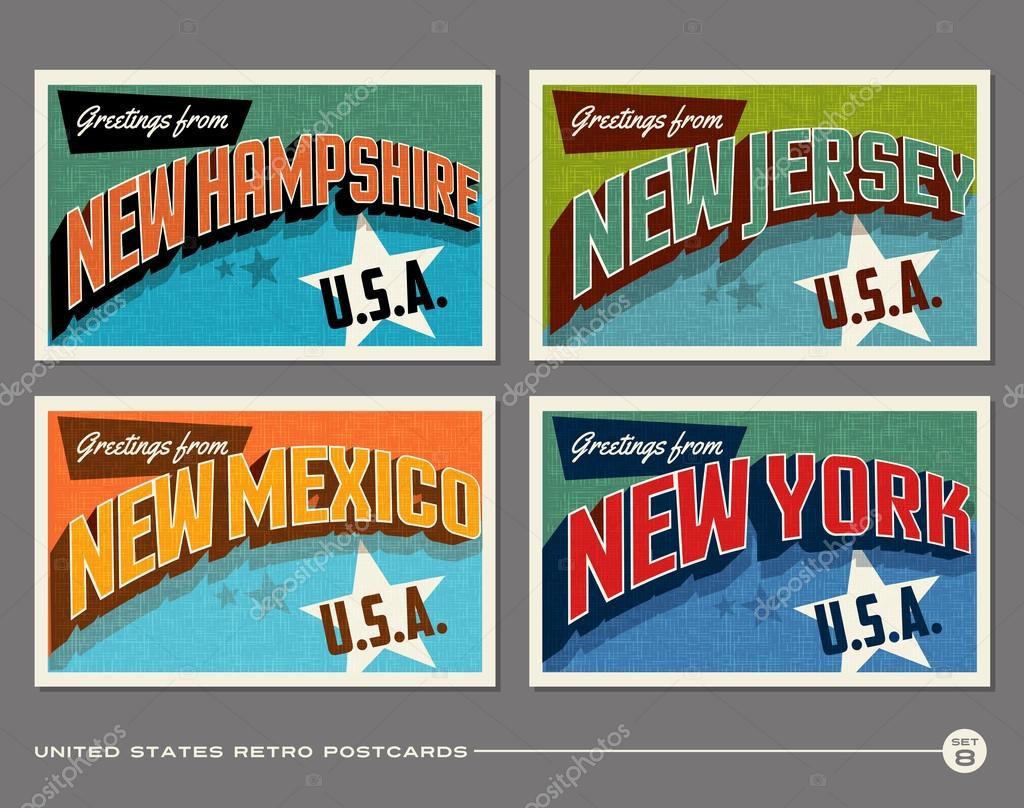 USA States Vintage Lettering Set Vector Download