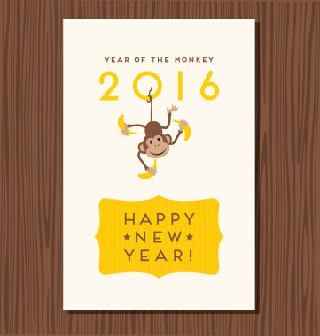 Maymun maymunu, mutlu yeni yıl 2016 tebrik kartı tasarımı ile şirin yılı asılı