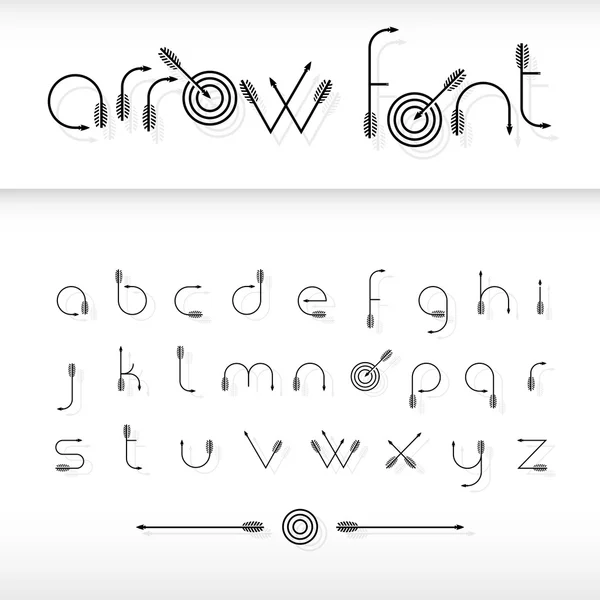 Font originale alfabeto tipografico vettoriale in forma di frecce di tiro con l'arco — Vettoriale Stock