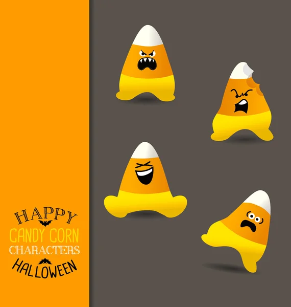 Divertido caramelo de Halloween en forma de maíz personajes — Vector de stock