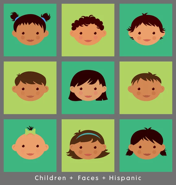 Set of cute children's faces. Hispanic. flat style. — Stock Vector