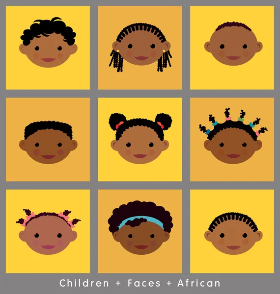 Σύνολο χαριτωμένο παιδικά πρόσωπα. Αφρικανική. επίπεδη στυλ. — Διανυσματικό Αρχείο