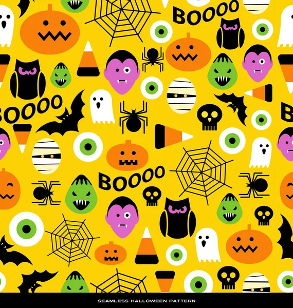 Padrão de tema sem costura halloween com personagens de ícone bonito —  Vetores de Stock