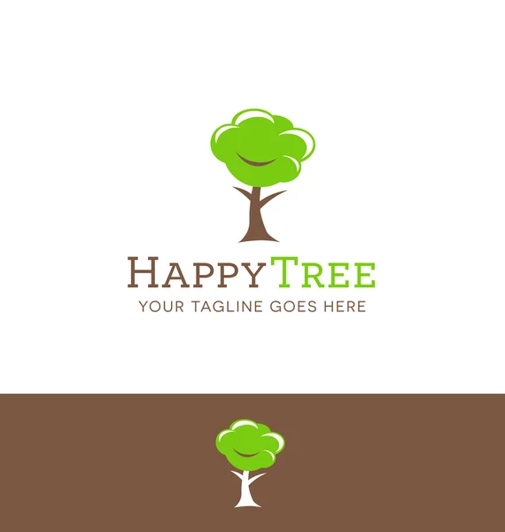 행복 한 나무 캐릭터의 벡터 로고 디자인 — 스톡 벡터