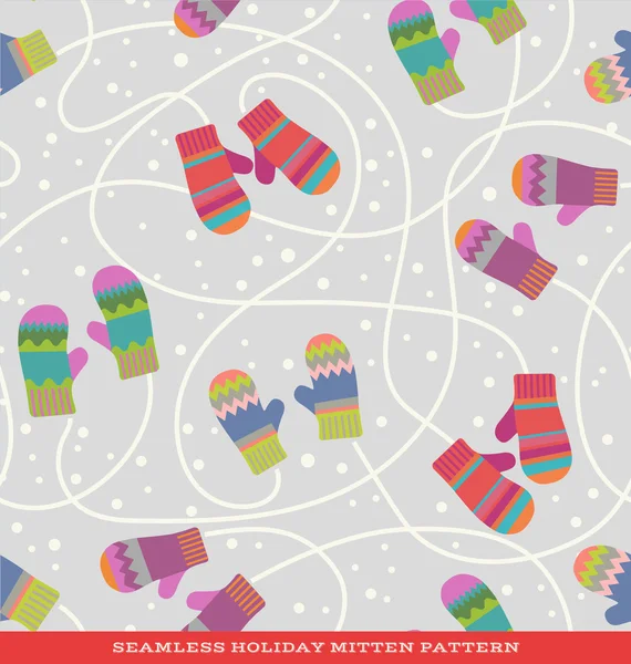 Seamless vector holiday pattern with mittens and snow — Stock Vector