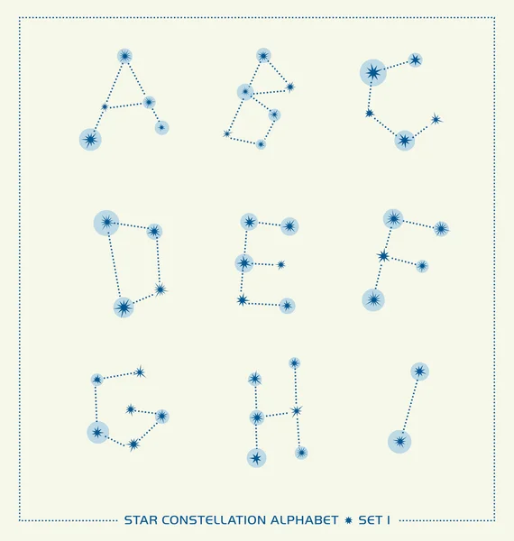 Tipo de letra original del alfabeto vectorial en forma de constelaciones de estrellas — Vector de stock