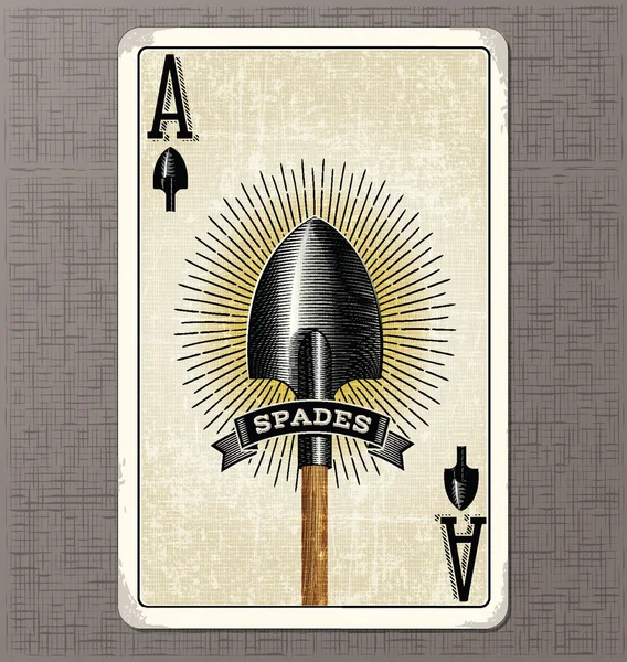Vintage playing card. Ace of Spades with old spade and ribbon banner Vector Graphics