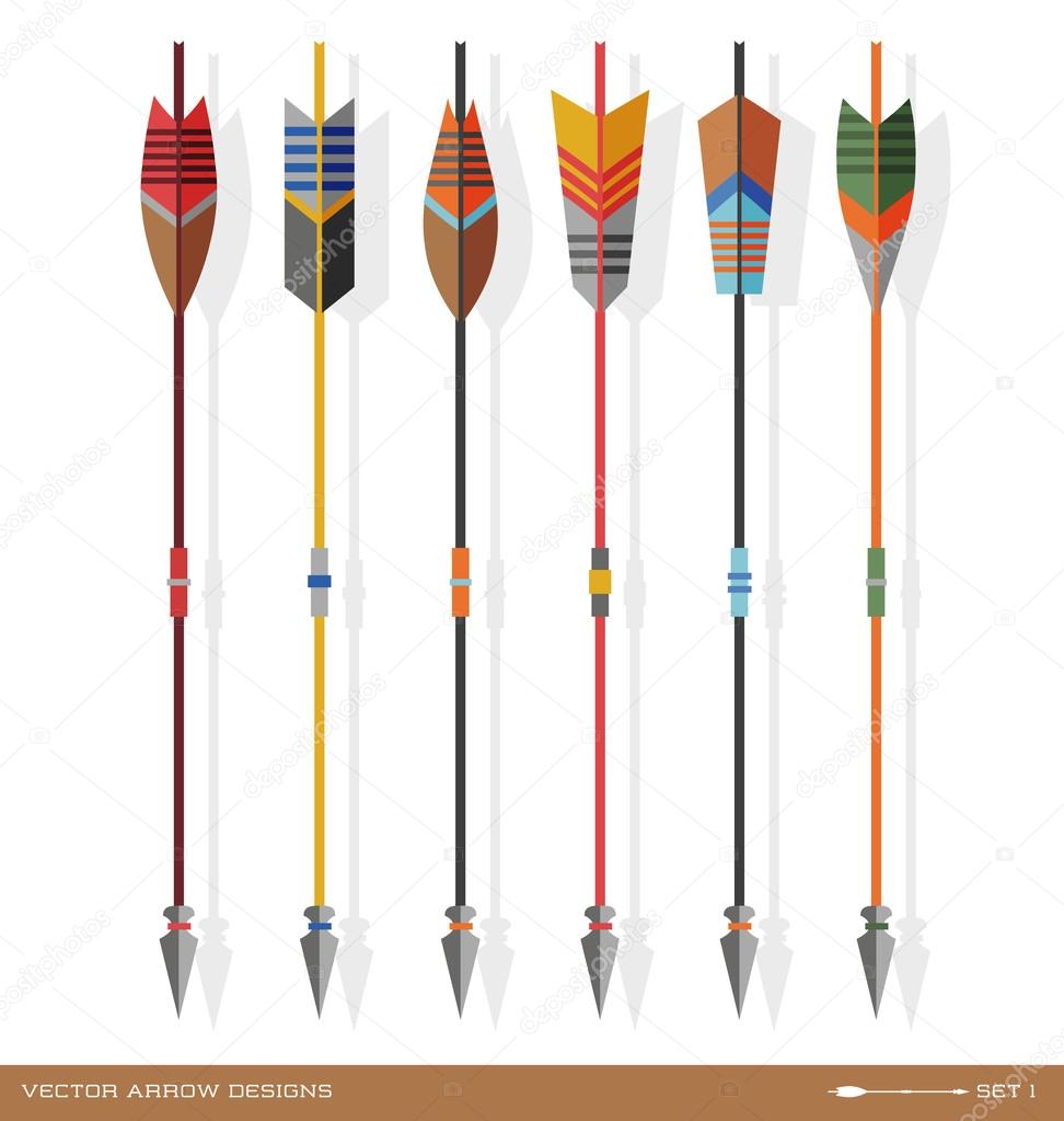 vector set of archery arrow designs in flat style