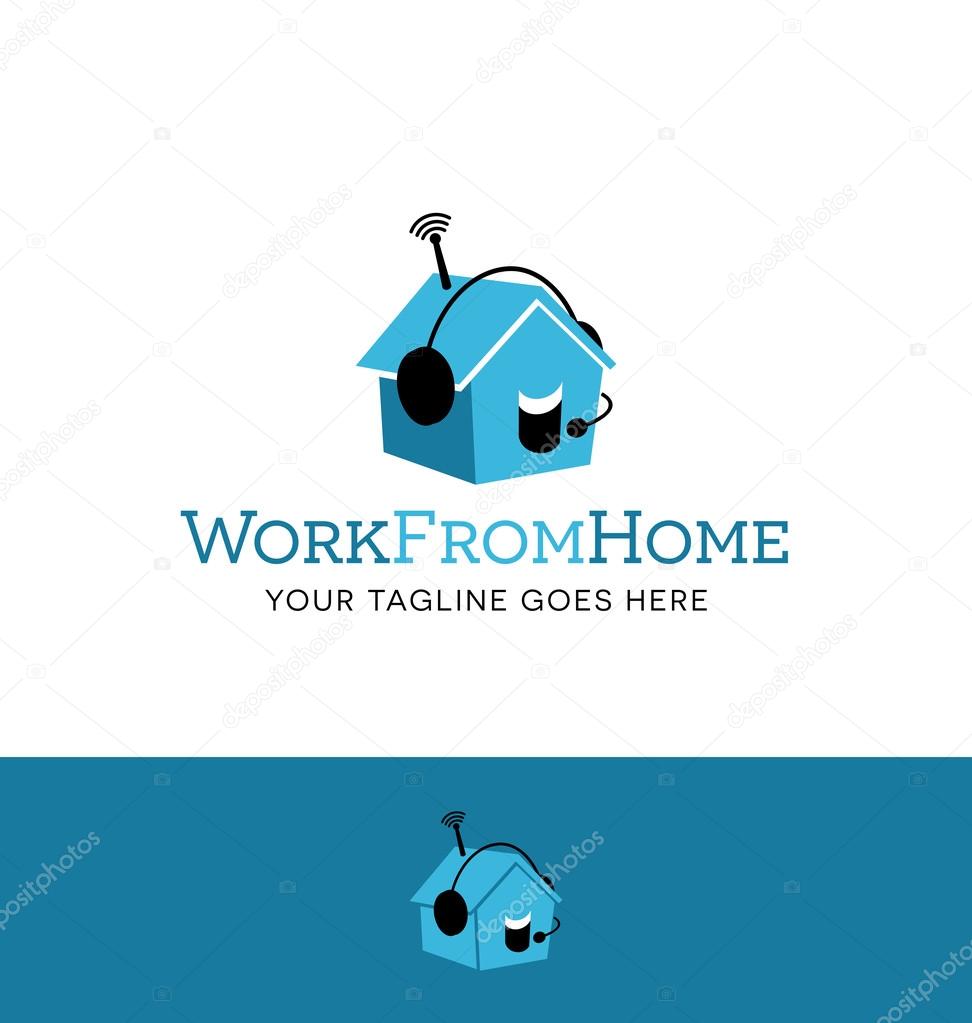Vector logo design brand concept for employment at home business. talking house icon with headset.