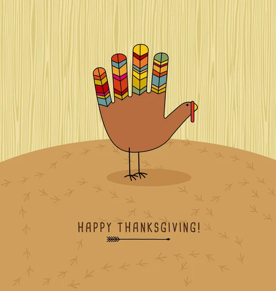 Diseño de la tarjeta de acción de gracias con pavo de impresión de mano lindo. Feliz Día de Acción de Gracias . — Archivo Imágenes Vectoriales