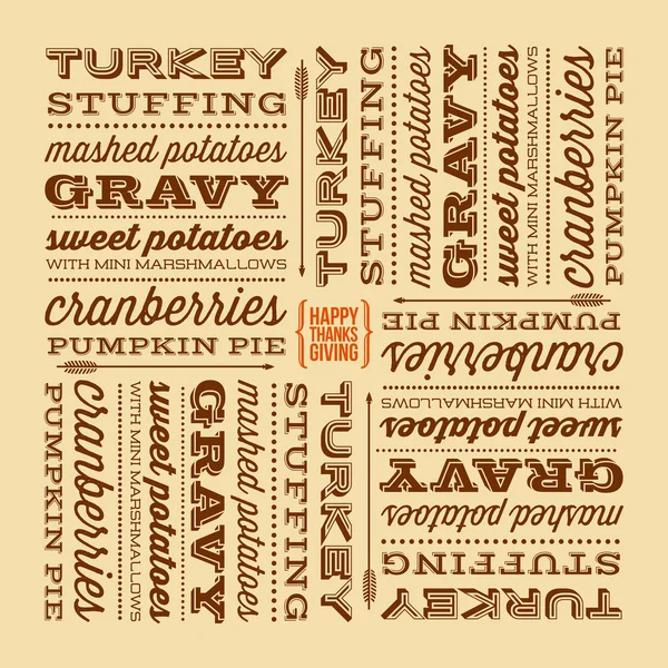 Thanksgiving Day typografisch ontwerp. traditionele thanksgiving dinermenu vermeld in retro schermlettertypen. — Stockvector