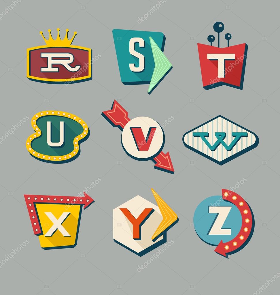 Alphabet reminiscent of 1950s roadside signs.