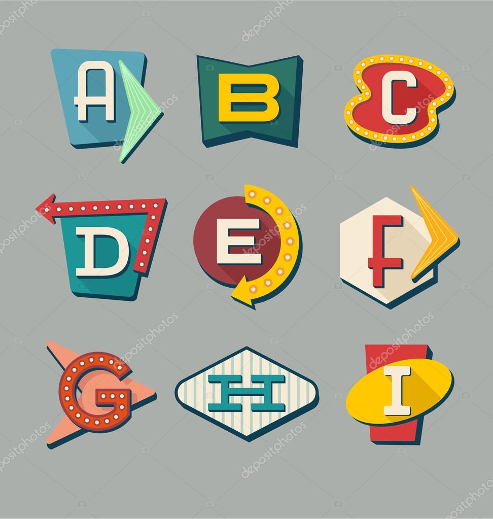 Alphabet reminiscent of 1950s roadside signs.