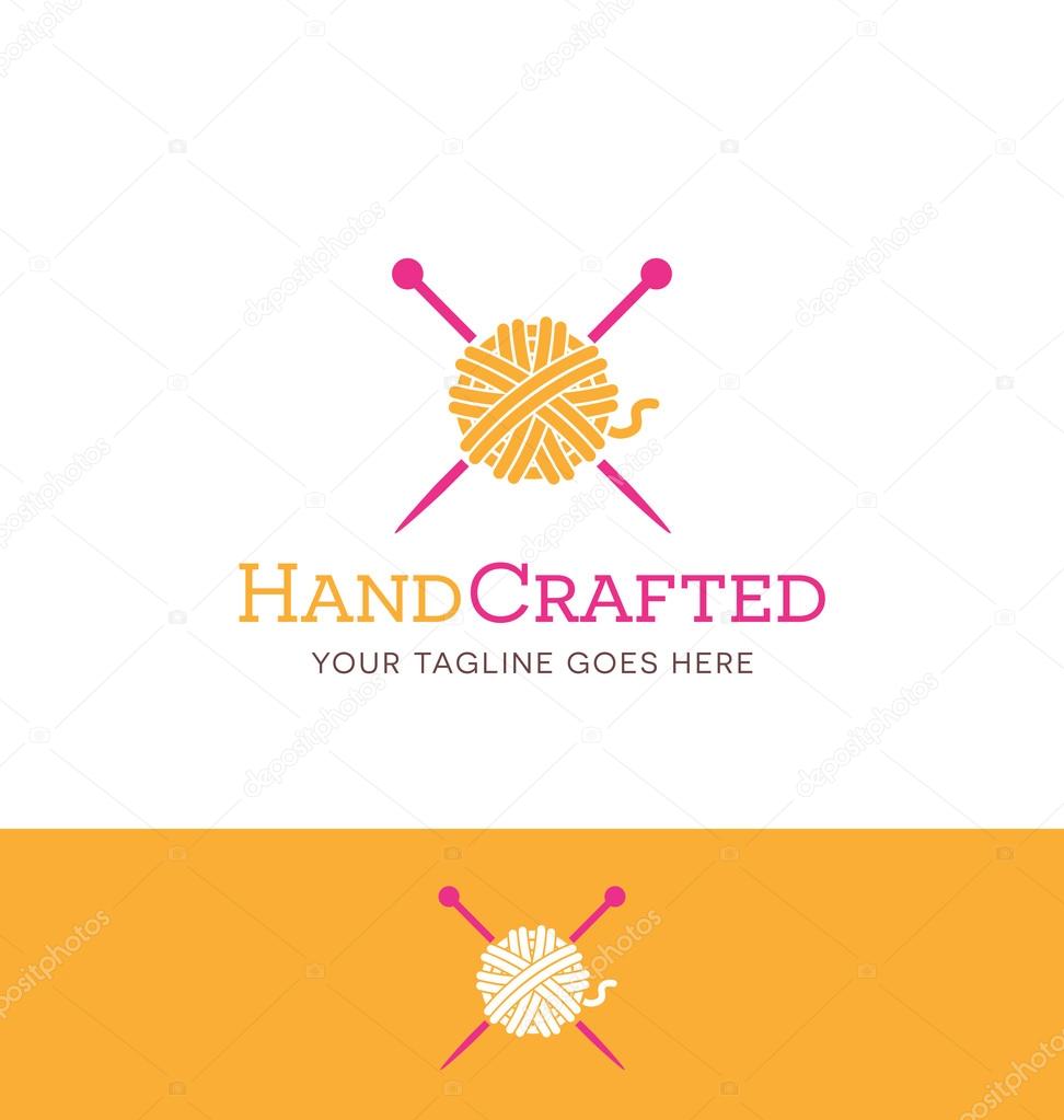 yarn and knitting needles logo for craft related site or business