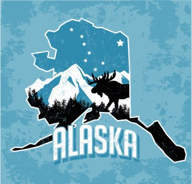 Vektör grafik T-shirt tasarım Alaska retro tarzı