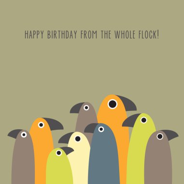 komik kuşlar ve metin alanı ile tebrik kartı