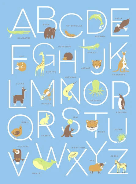 Illustrated animal alphabet ABC poster design — Stock Vector