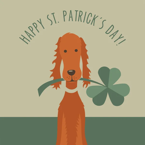 День Святого Патрика дизайн открытки с ирландским сеттером и Shamrocks — стоковый вектор