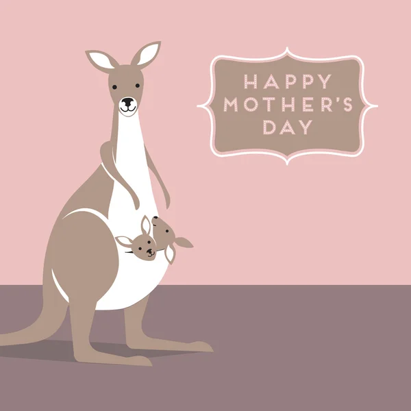 Anneler günü anne kanguru ve onun bir çantada bebek tebrik — Stok Vektör