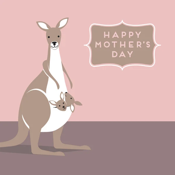 Mothers Day greeting with Mama Kangaroo and babies in her pouch — Stock Vector