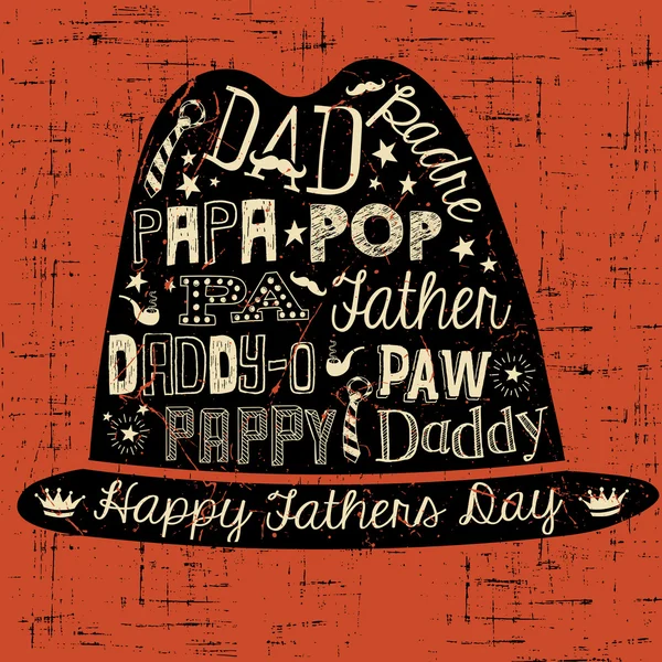 Happy Fathers Day dessin à la main typographie chapeau illustration carte de vœux vecteur — Image vectorielle