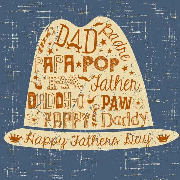 Feliz Padres Dia mão desenhada tipografia chapéu ilustração cartão vetor —  Vetores de Stock