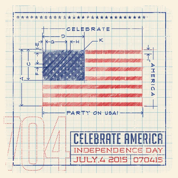 4η Ιουλίου σημαία σημαία Ηνωμένες Πολιτείες σχεδιασμού ως ένα διάγραμμα, προσχέδιο ή infographic — Διανυσματικό Αρχείο