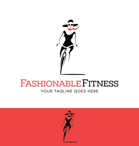 Estilizada chica de moda en bicicleta. concepto de logotipo de moda o fitness — Vector de stock