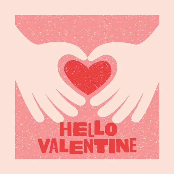 Design della carta di San Valentino con 2 mani che fanno un cuore — Vettoriale Stock