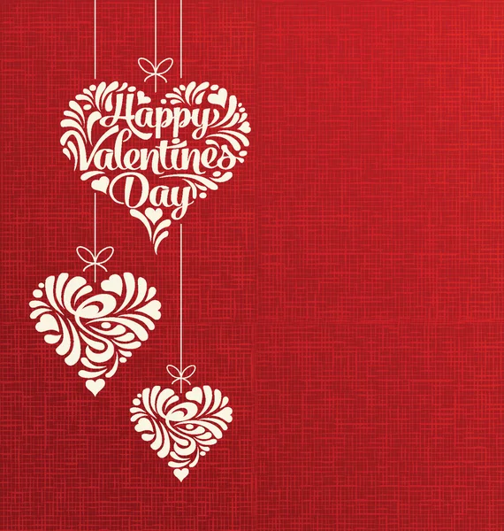 幸せなバレンタインデーのカード デザイン。装飾的な吊り心. — ストックベクタ