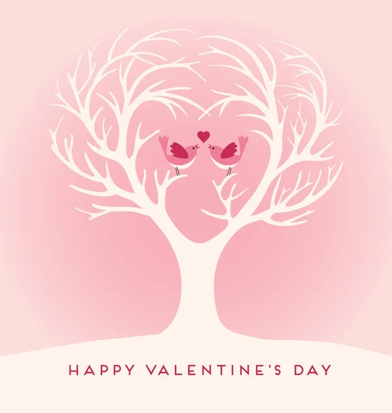 Buon San Valentino. Amore uccelli in albero a forma di cuore . — Vettoriale Stock