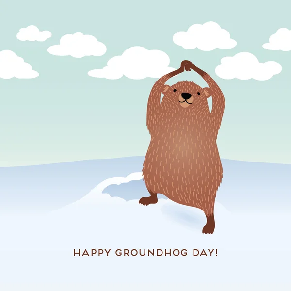 Happy Groundhog Day design with cute groundhog — Stock Vector