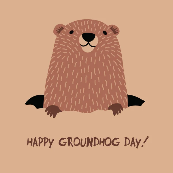 Design feliz Groundhog Day com marmota bonito — Vetor de Stock