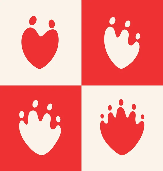 Set of heart shaped abstract people family icons — Stock Vector