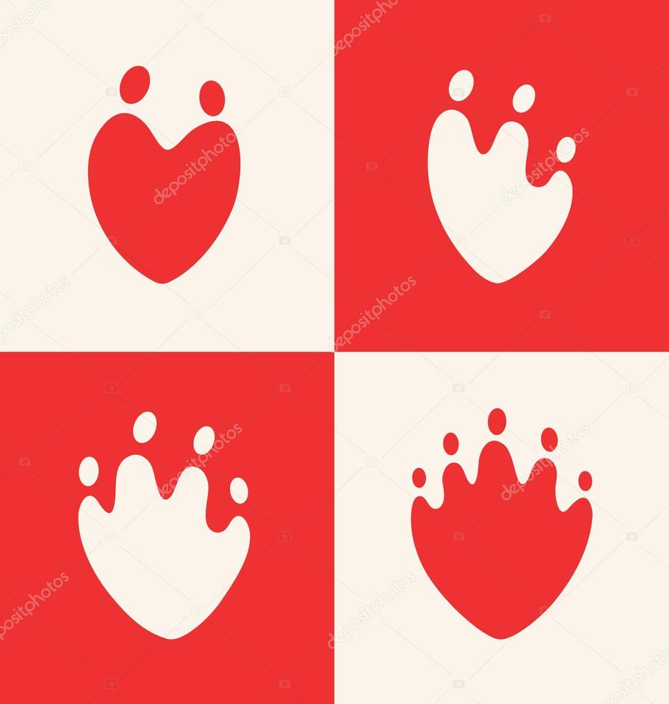 Set of heart shaped abstract  family icons