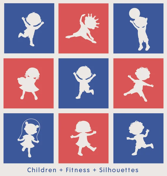 Active sports cartoon kids silhouettes — Stock Vector