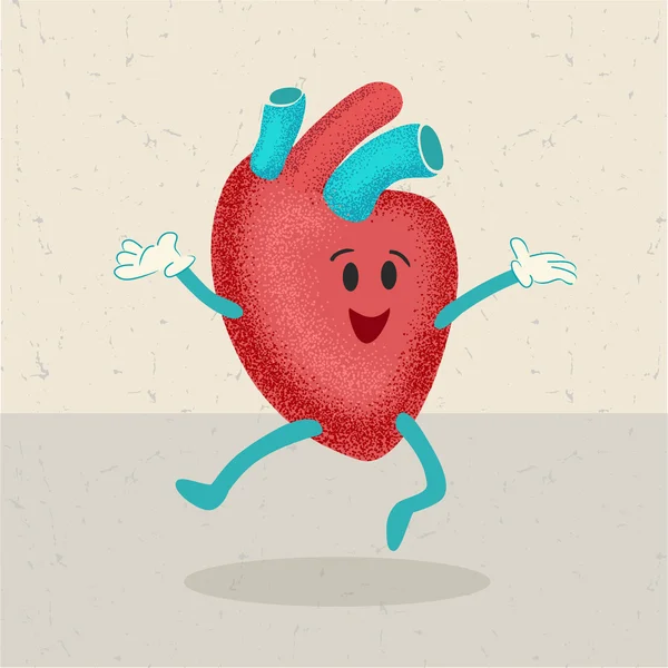 Retro cartoon of a healthy happy heart character — Stock Vector