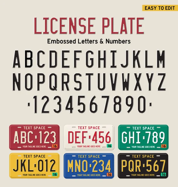 3d license plate font and license plate set — Stock Vector