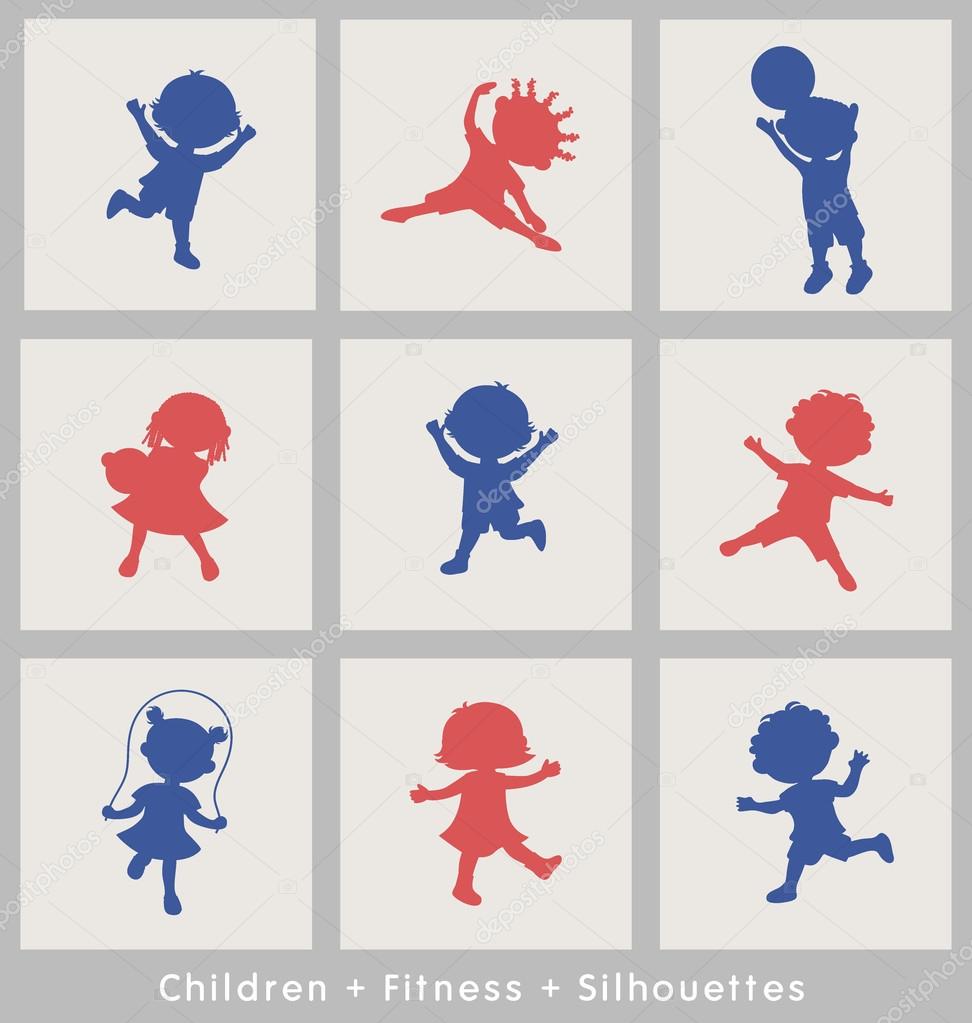 active sports cartoon kids silhouettes