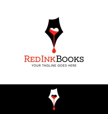 İş veya Web sitesi için logo tasarım yazma, kitap veya yayımlama ile ilgili. kalem ucu ve kırmızı mürekkep.