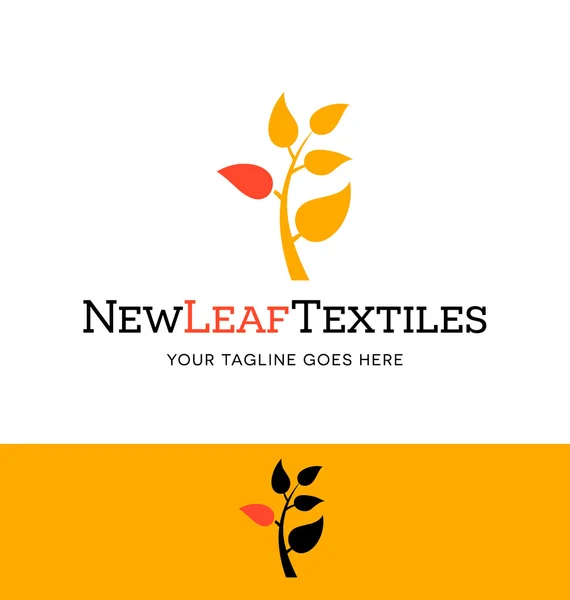 Logo design for business or website related to fabrics, clothing, home textiles industry. tree logo with red leaf. — Stock Vector