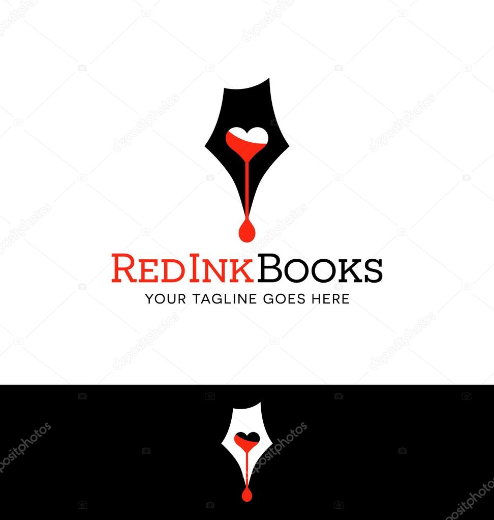 Logo design for business or website related to writing, books or publishing. pen tip and red ink.