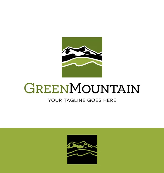 Logotipo de formato cuadrado con paisaje de montaña para negocios, organización o sitio web — Vector de stock