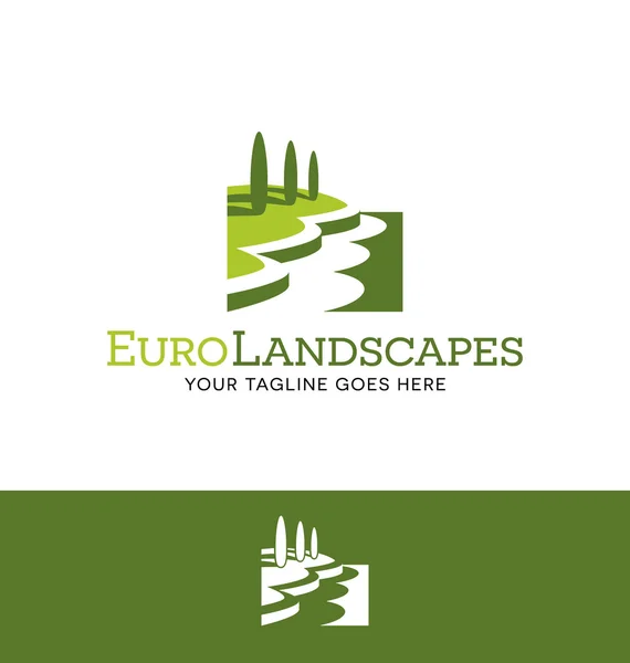 Landschap logo voor gazon of tuinieren bedrijf, organisatie of website — Stockvector