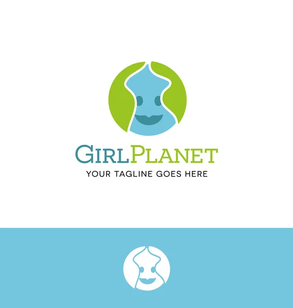 Global girl face logo for business, organization or website — Stock Vector