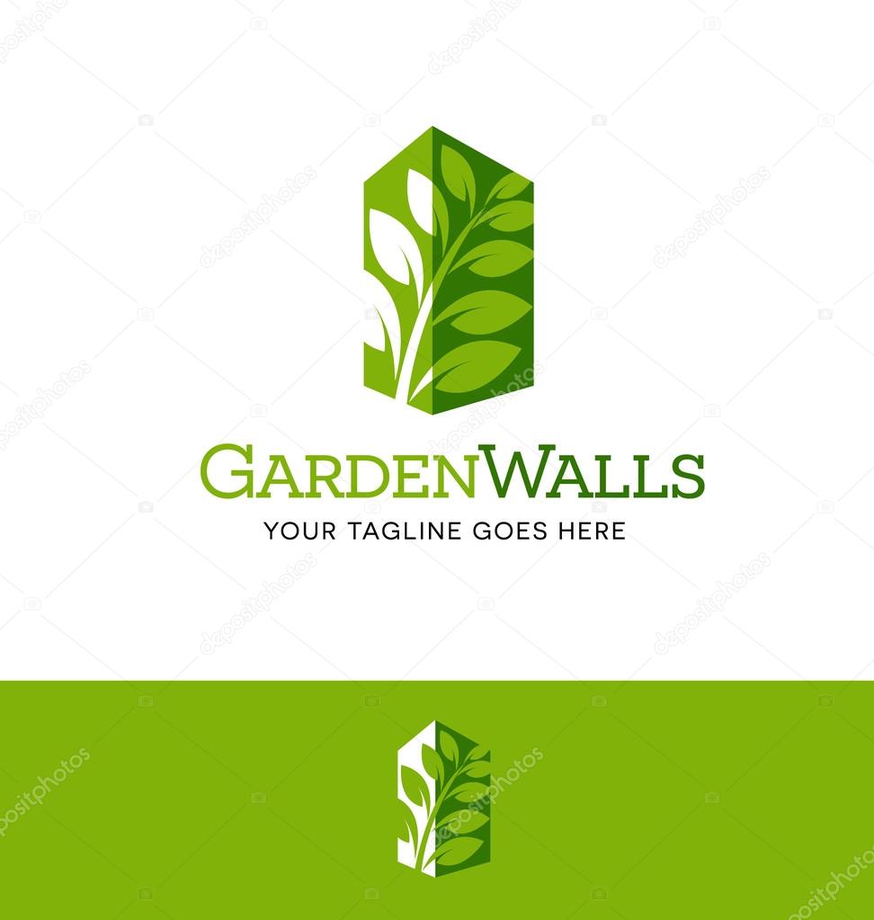 walls with green leaves. logo for business, organization or website