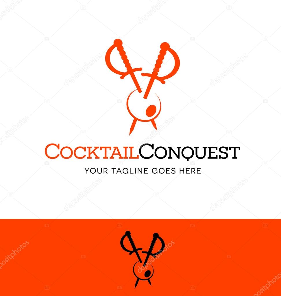 cocktail swords piercing an olive. logo for business, organization or website