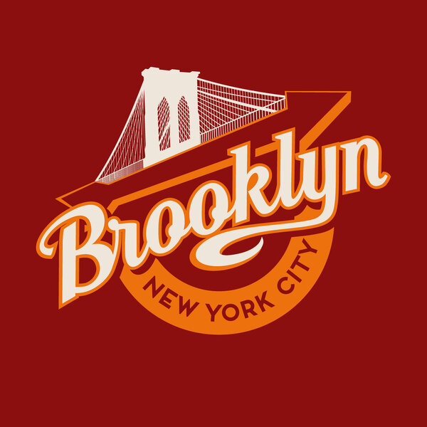 Brooklyn New York City ретро винтажная футболка, плакат, дизайн для печати. Бруклинский мост

