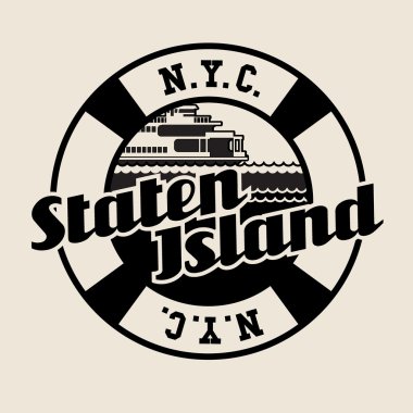 Vintage t-shirt etiket amblem tasarımı. Staten Adası feribot, New York City ile yazı.